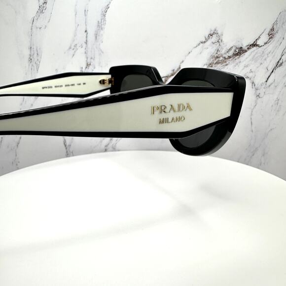 New PRADA Sunglasses Black White Talc Gold Symbole Oval Cat Eye Womens main image 14